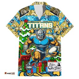 Custom Titans Rugby Merry Christmas Hawaiian Shirt Indigenous Australian Art