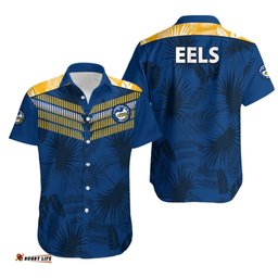 Parramatta Eels Rugby Hawaiian Shirt Simple Hawaiian Palms Leaf