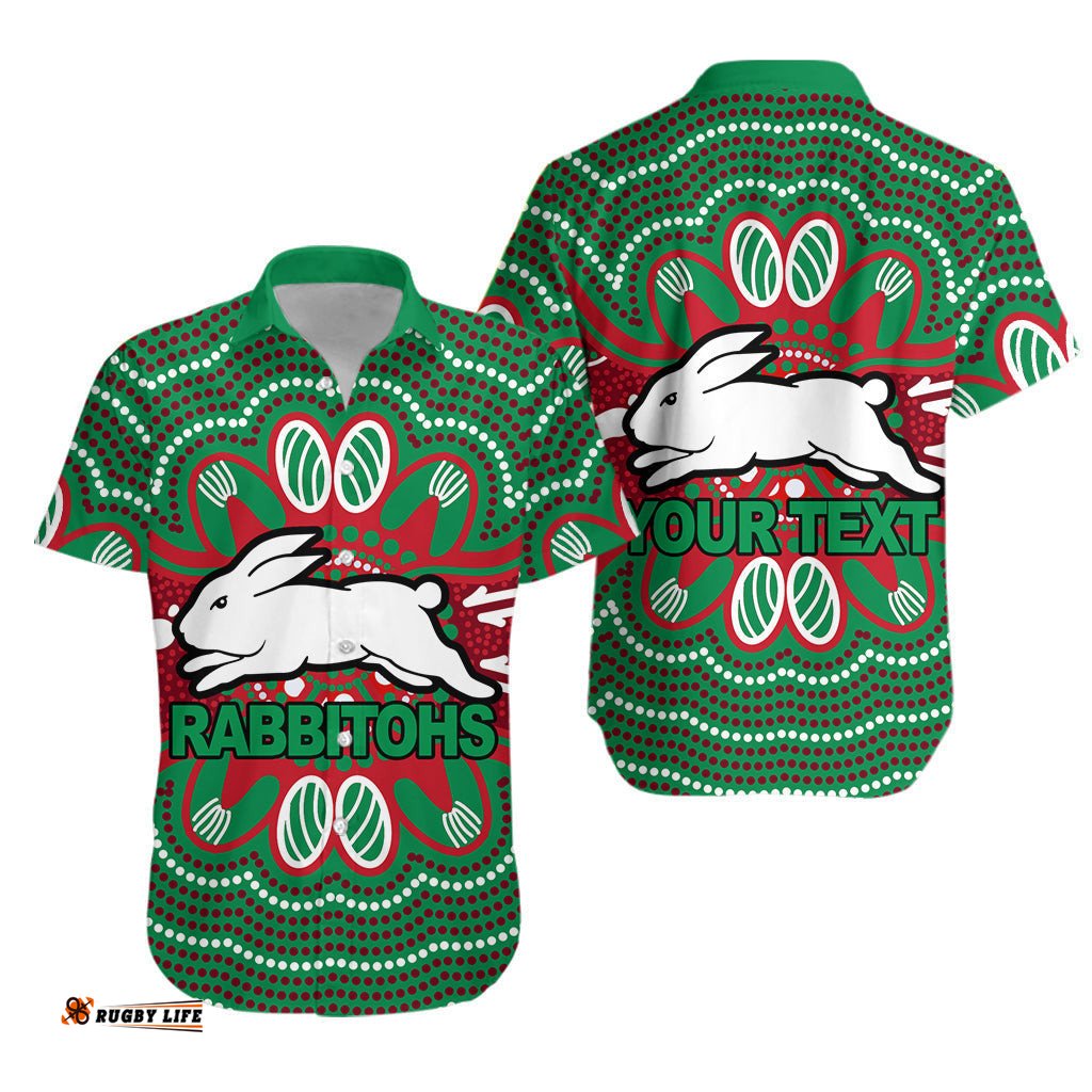 Custom Personalised Rabbitohs Hawaiian Shirt Aboriginal Dot Painting