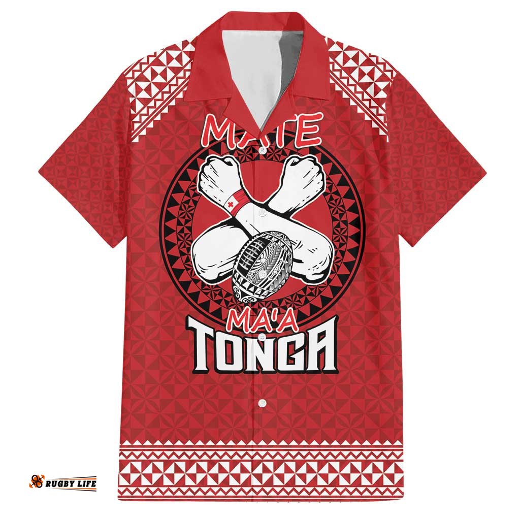 Tonga Rugby XIII Custom Hawaiian Shirt Mate Ma'a Tonga with Ngatu Pattern