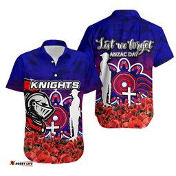 Newcastle Knights Hawaiian Shirt ANZAC Day Poppy Flowers With Army Patterns