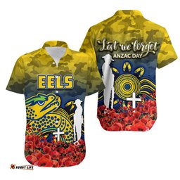 Parramatta Eels Hawaiian Shirt ANZAC Day Poppy Flowers With Army Patterns