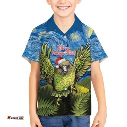 Personalised Jumping Kakapo Christmas Hawaiian Shirt New Zealand Fern Starry Night Style