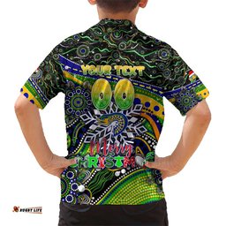 Merry Christmas Eels Hawaiian Shirt Aboriginal Santa Rugby Mascot Parramatta
