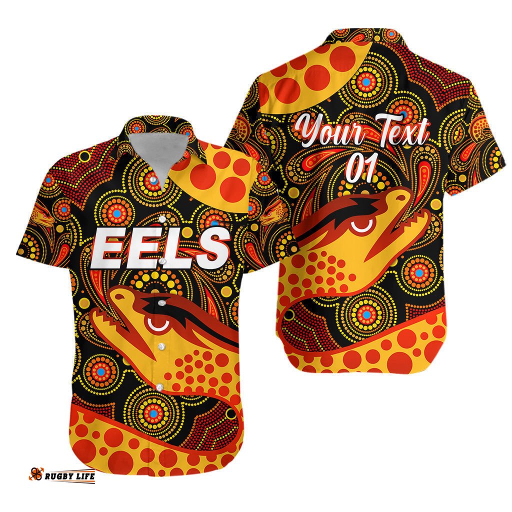 Custom Personalised Parramatta Eels Hawaiian Shirt Indigenous Vibes Black, Custom Text And Number