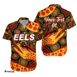 Custom Personalised Parramatta Eels Hawaiian Shirt Indigenous Vibes Black, Custom Text And Number