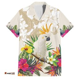 New Zealand Cacatua Galerita Hawaiian Shirt Aotearoa Cockatoo Tropical Flowers