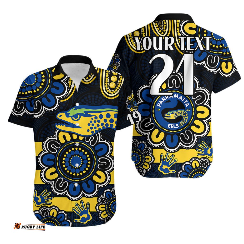 Custom Personalised NRL Parramatta Eels Rugby Hawaiian Shirt Eels 1947 Aboriginal