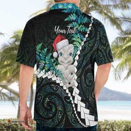 New Zealand Personalised Hawaiian Shirt Meri Kirihimete Kowhaiwhai Mix Paua Shell Emerald