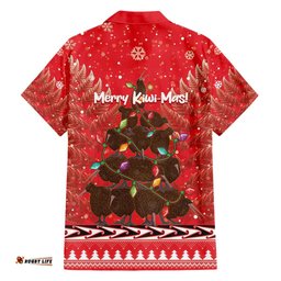 Kiwi New Zealand Christmas Hawaiian Shirt Meri Kirihimete Silver Fern Red Color