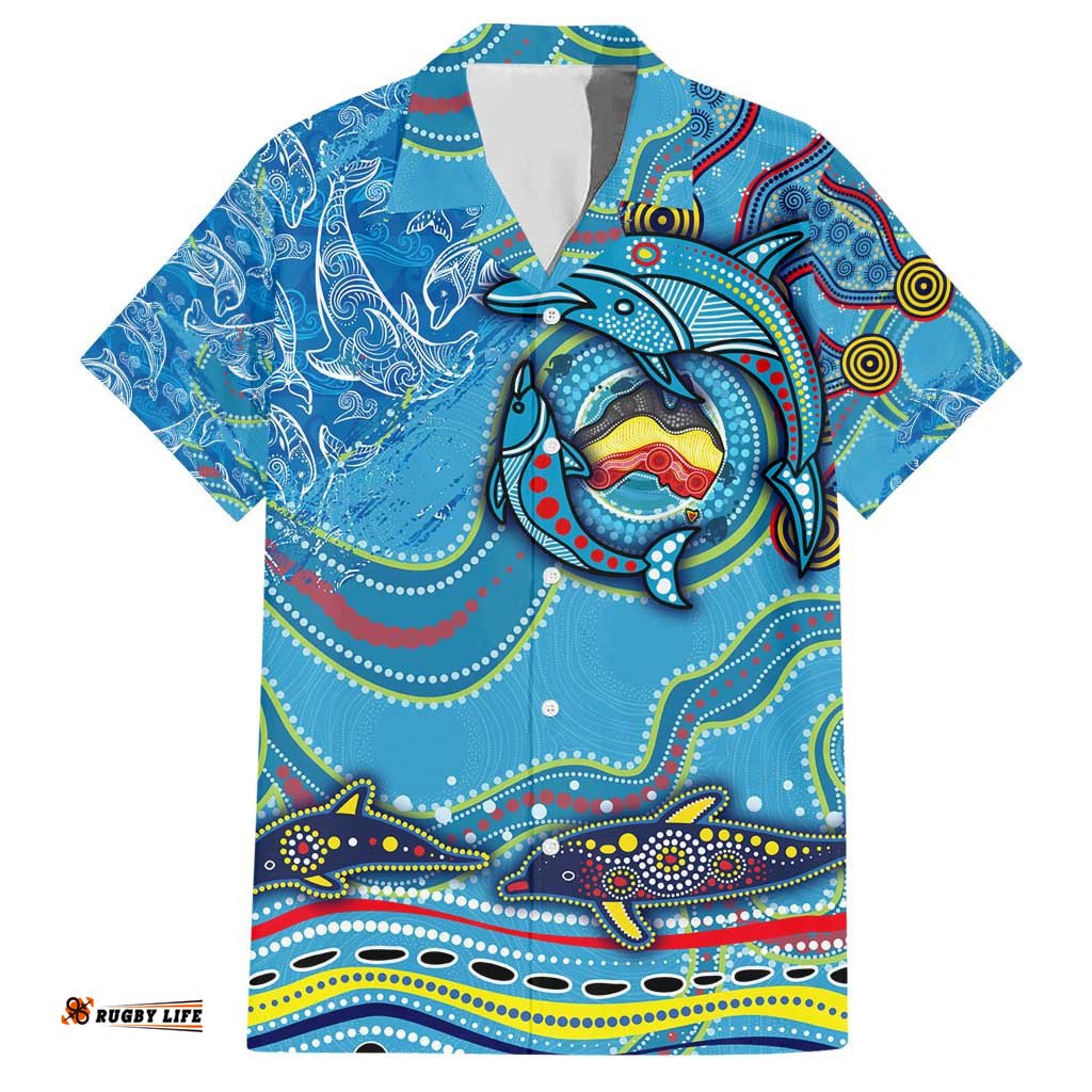 Dolphins Aboriginal Art Map Flag Australia Hawaiian Shirt