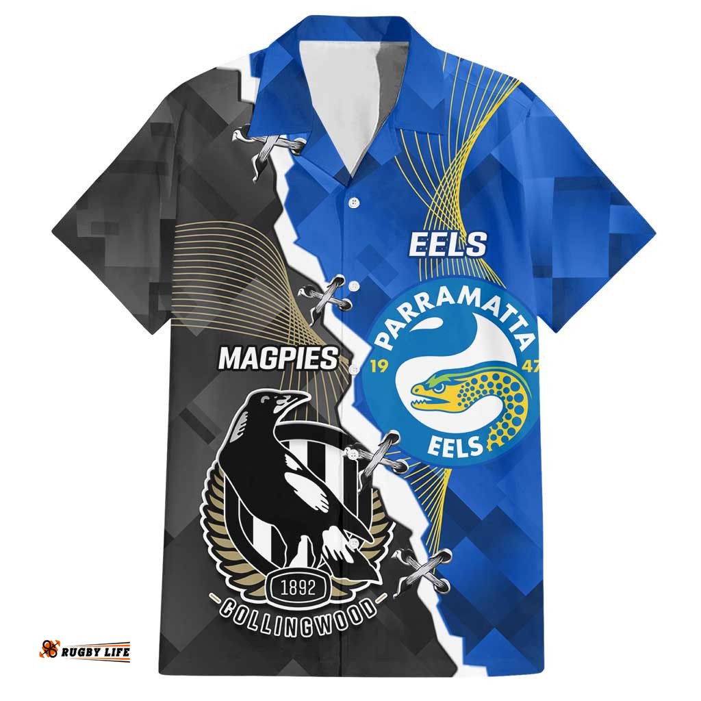 Custom Magpies Football And Eels Rugby Hawaiian Shirt Dynamic Style