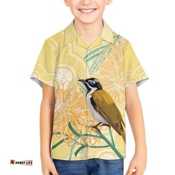 Australia Grevillea And Honeyeaters Hawaiian Shirt Aboriginal Art Watercolor Style