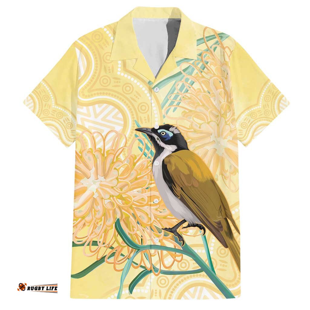 Australia Grevillea And Honeyeaters Hawaiian Shirt Aboriginal Art Watercolor Style