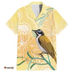 Australia Grevillea And Honeyeaters Hawaiian Shirt Aboriginal Art Watercolor Style