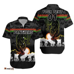 Custom Personalised Penrith Panthers ANZAC Hawaiian Shirt Simple Style Black