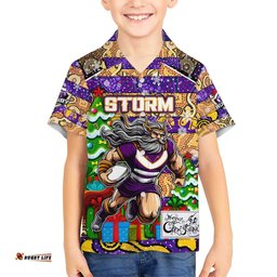 Custom Storm Rugby Merry Christmas Hawaiian Shirt Indigenous Australian Art
