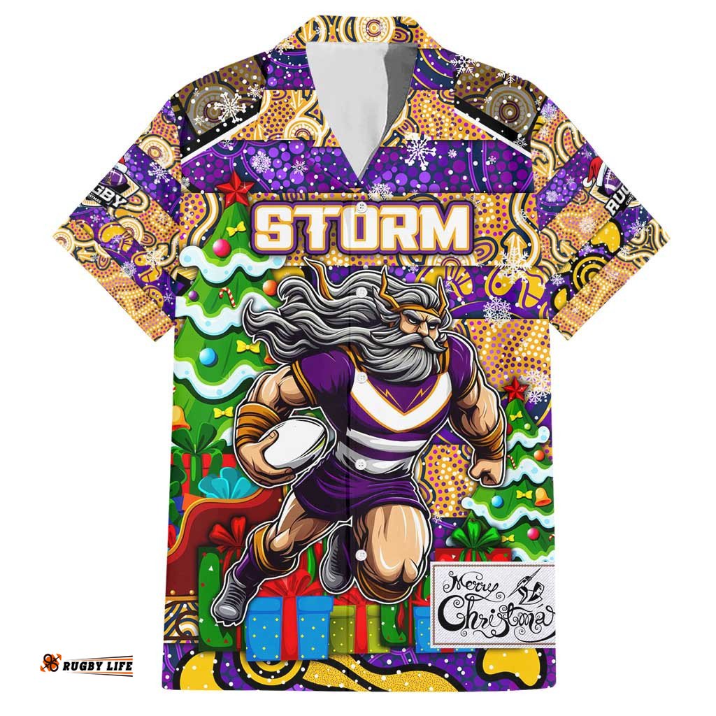 Custom Storm Rugby Merry Christmas Hawaiian Shirt Indigenous Australian Art