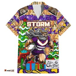 Custom Storm Rugby Merry Christmas Hawaiian Shirt Indigenous Australian Art