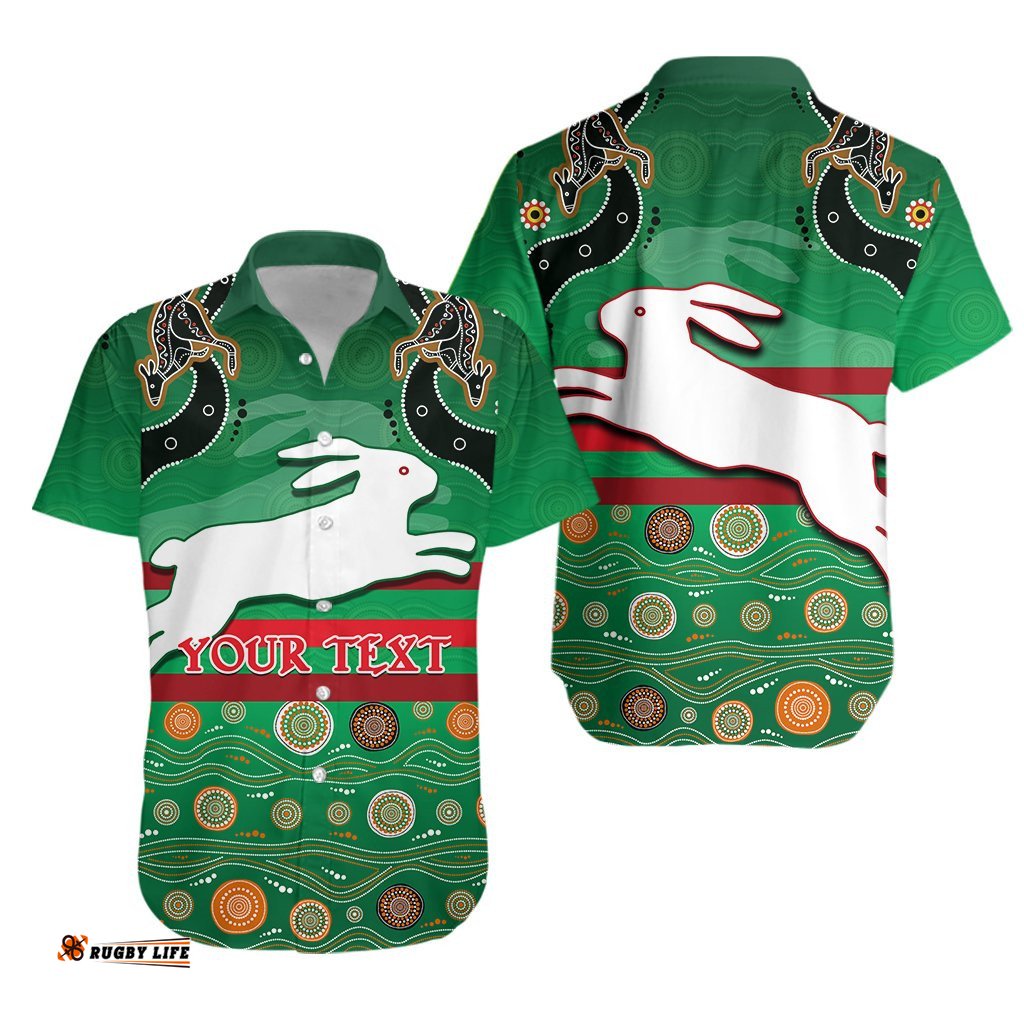 Custom Personalised Rabbitohs Hawaiian Shirt Indigenous Green
