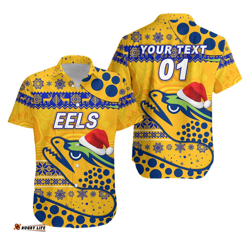 Custom Personalised Parramatta Eels Hawaiian Shirt Christmas Simple Style Gold