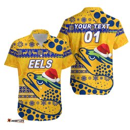 Custom Personalised Parramatta Eels Hawaiian Shirt Christmas Simple Style Gold