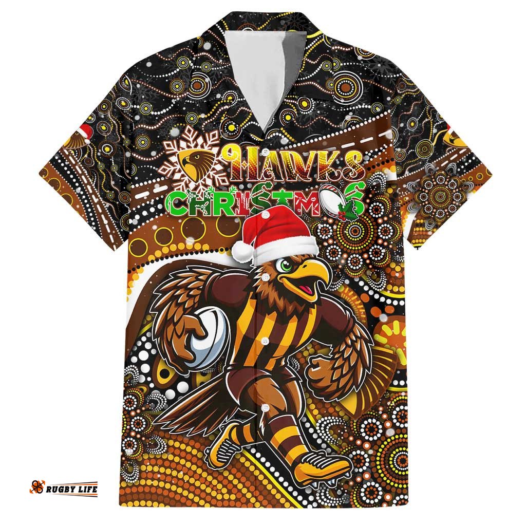 Merry Christmas AFL Hawks Hawaiian Shirt Aboriginal Santa Football Mascot