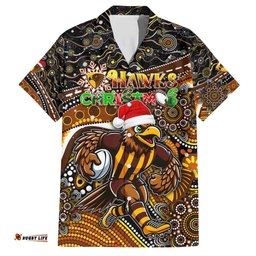 Merry Christmas AFL Hawks Hawaiian Shirt Aboriginal Santa Football Mascot