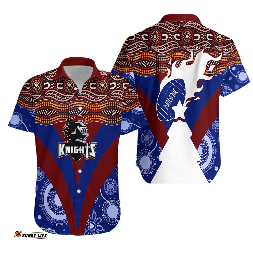 Newcastle Knights Christmas Rugby Aboriginal Art Hawaiian Shirt