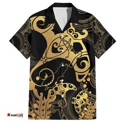 Black And Gold Aotearoa Whai Hawaiian Shirt NZ Stingrays Maori Curves Style