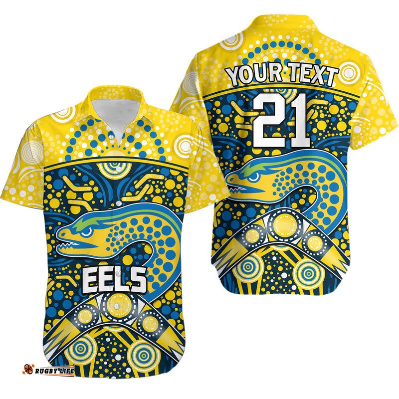 Custom Personalised Parramatta Eels Rugby Hawaiian Shirt Boomerang Indigenous Dots
