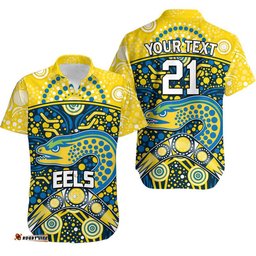 Custom Personalised Parramatta Eels Rugby Hawaiian Shirt Boomerang Indigenous Dots