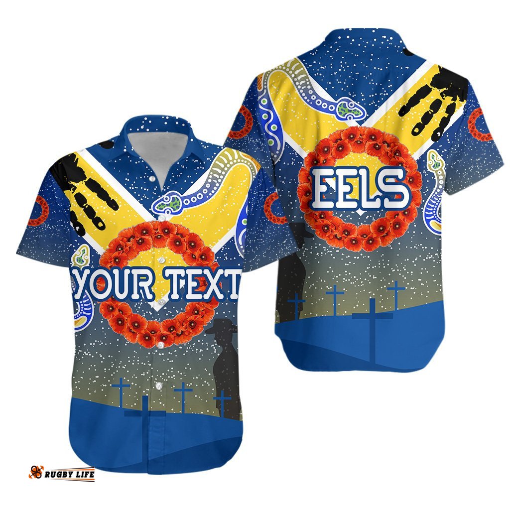 Custom Personalised Parramatta Eels ANZAC Hawaiian Shirt Ethnic Style