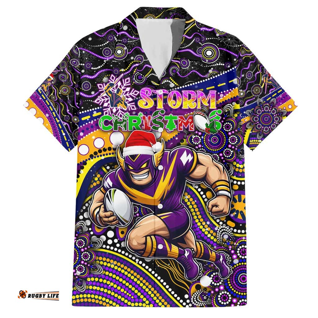 Merry Christmas Storm Hawaiian Shirt Aboriginal Santa Rugby Mascot Melbourne