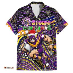 Merry Christmas Storm Hawaiian Shirt Aboriginal Santa Rugby Mascot Melbourne