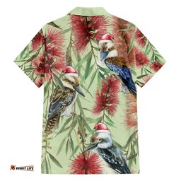 Australia Christmas Hawaiian Shirt Kookaburra Santa on Callistemon Pastel