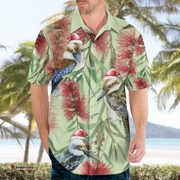 Australia Christmas Hawaiian Shirt Kookaburra Santa on Callistemon Pastel