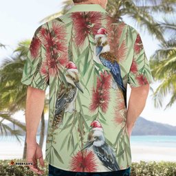 Australia Christmas Hawaiian Shirt Kookaburra Santa on Callistemon Pastel