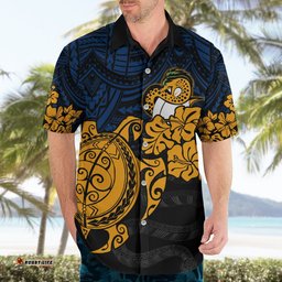 Custom Parra Eels Rugby Hawaiian Shirt Hibiscus and Turtle With Polynesian Pattern