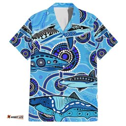 Sharks Aboriginal Australia Hawaiian Shirt Indigenous Art Blue