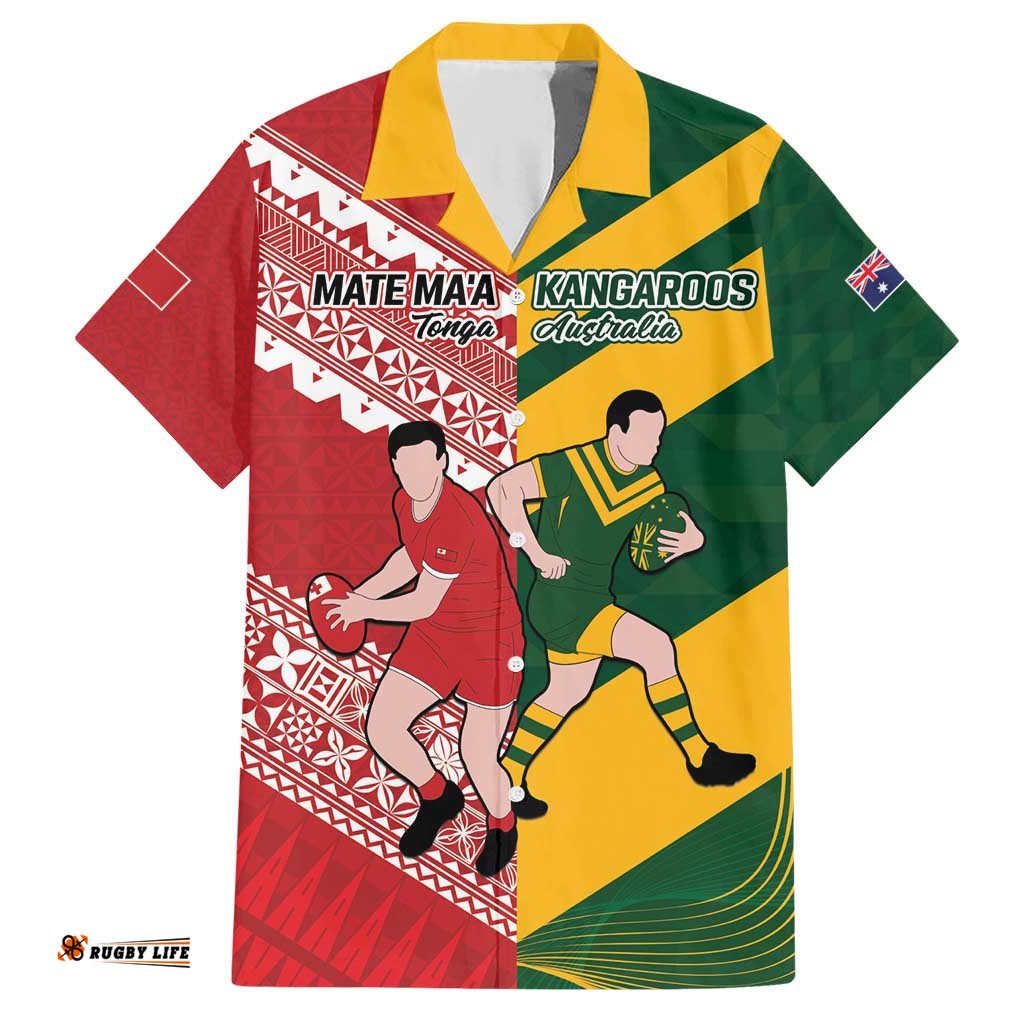 AustraliaTonga Rugby Pacific Custom Hawaiian Shirt The Kangaroos and Mate Ma'a Tonga