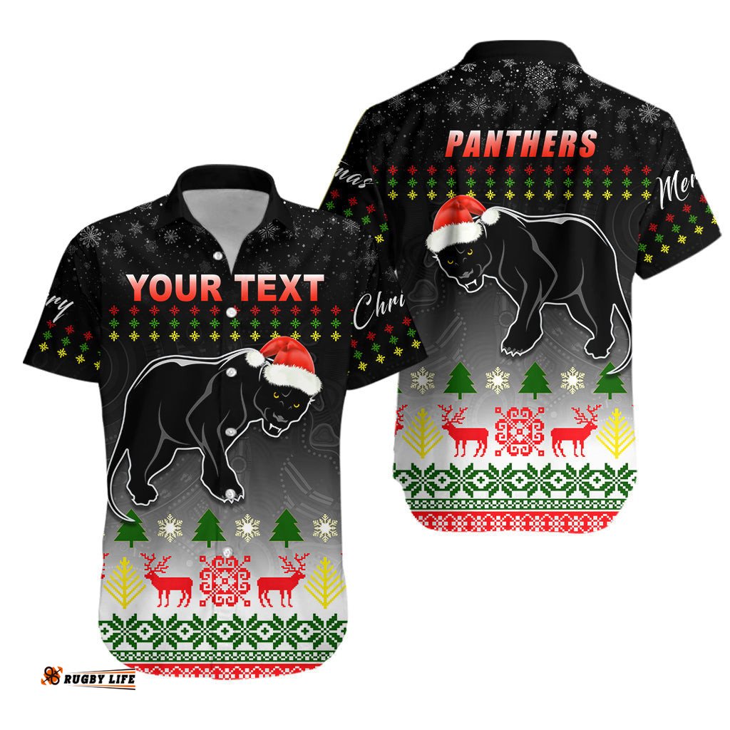 Custom Personalised Penrith Panthers Hawaiian Shirt Merry Christmas Indigenous