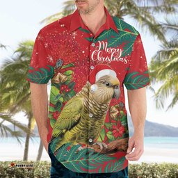 Personalised New Zealand Kakapo Christmas Hawaiian Shirt Meri Kirihimete Silver Fern Mix Pohutukawa