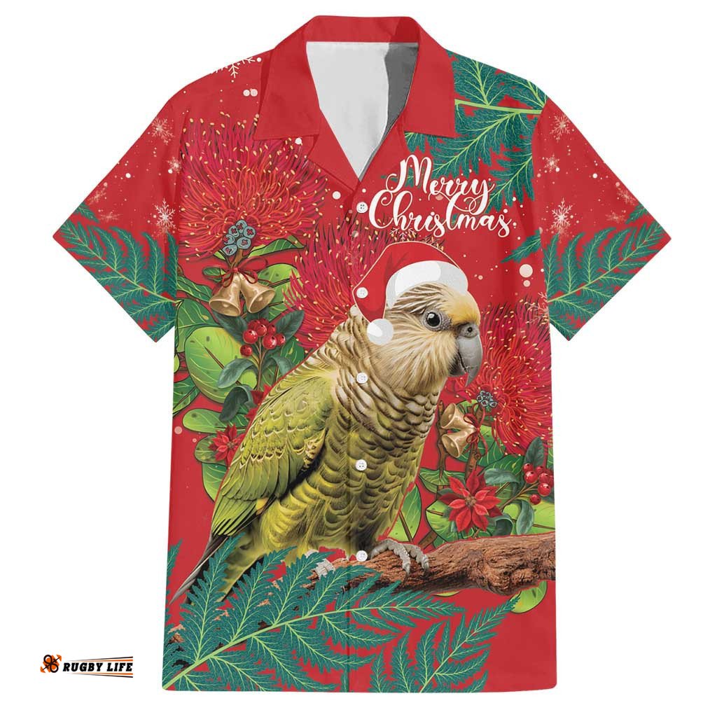 Personalised New Zealand Kakapo Christmas Hawaiian Shirt Meri Kirihimete Silver Fern Mix Pohutukawa
