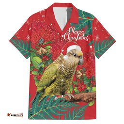 Personalised New Zealand Kakapo Christmas Hawaiian Shirt Meri Kirihimete Silver Fern Mix Pohutukawa