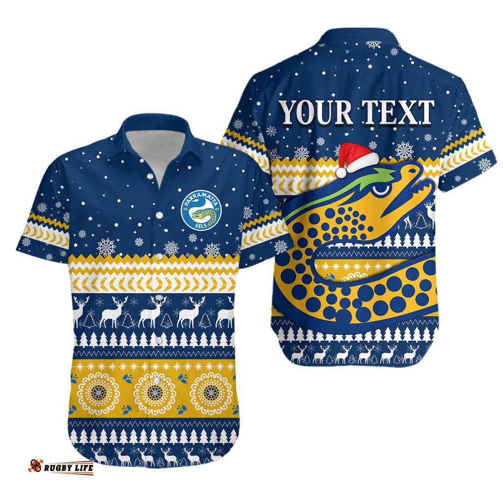Custom Personalised Eels Rugby Hawaiian Shirt Christmas Parramatta Blue
