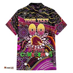 Merry Christmas Broncos Hawaiian Shirt Aboriginal Santa Rugby Mascot Brisbane