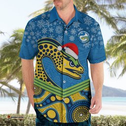 Custom Parramatta Eels Rugby Christmas Hawaiian Shirt Merry Xmas Mix Aboriginal Art