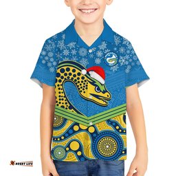 Custom Parramatta Eels Rugby Christmas Hawaiian Shirt Merry Xmas Mix Aboriginal Art