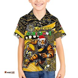 Merry Christmas AFL Richmond Tigers Hawaiian Shirt Aboriginal Santa Football Mascot